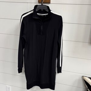 Athleta Black Dress with White Sleeve Stripes